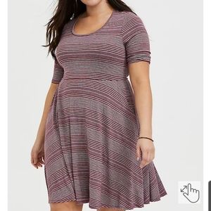 Torrid Gray and Burgundy Striped Dress